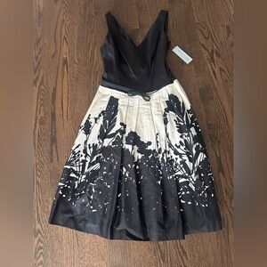 NWT Anne Klein Black and Cream Floral A-Line Dress